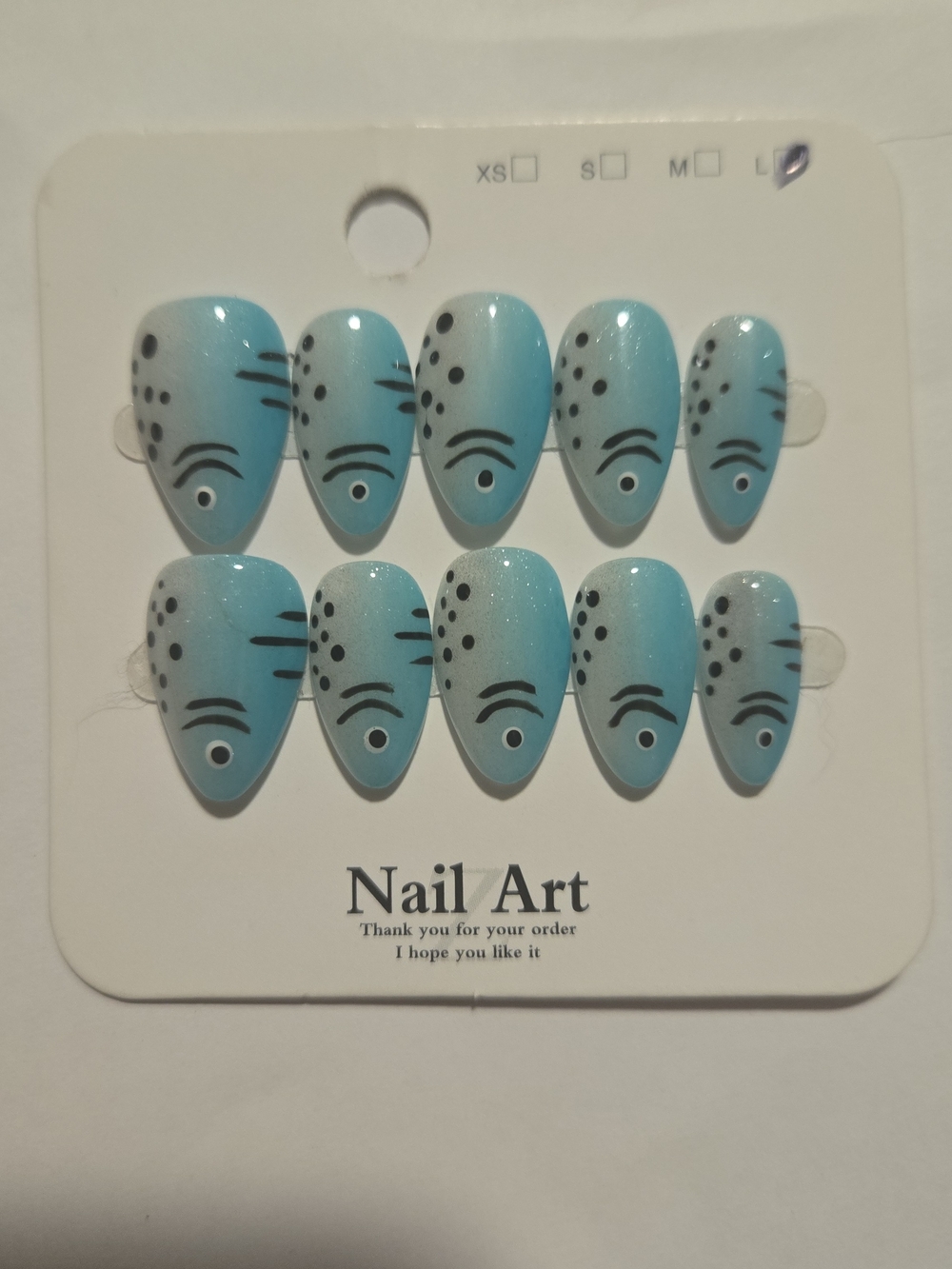 Blue Ombre Press-On Nails with Black Accent Dots